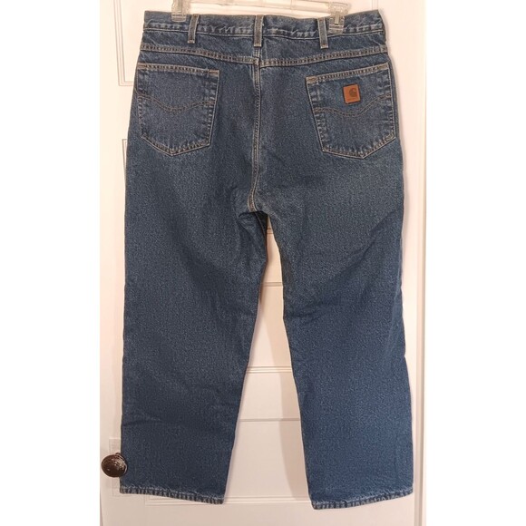 Vtg Carhartt Jeans Mn 40x30 Denim Fleece Lined Relaxed Tapered Y2K Workwear Logo - Picture 4 of 9